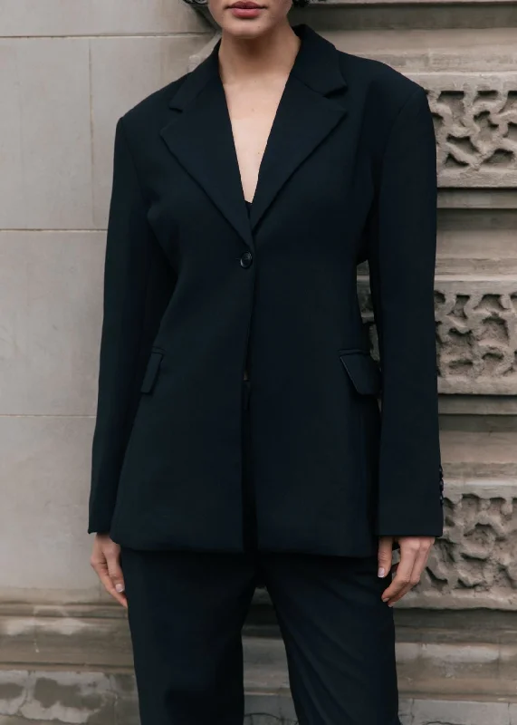 Noble And Elegant Cinched Waist Blazer - Black