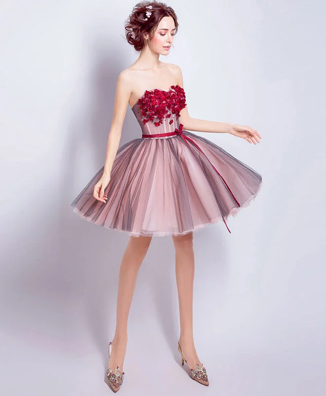Cool Breeze At Night A Line Sweetheart Neck Tulle Mini Prom Dresses, Burgundy Homecoming Dress Cool Breeze At Night A Line Sweetheart Neck Tulle Mini Prom Dresses, Burgundy Homecoming Dress