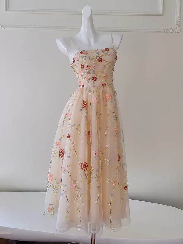 Lazy Style A-Line Tulle Sequin Champagne Pink Prom Dress, Champagne Homecoming Dress MD7265 Lazy Style A-Line Tulle Sequin Champagne Pink Prom Dress, Champagne Homecoming Dress MD7265
