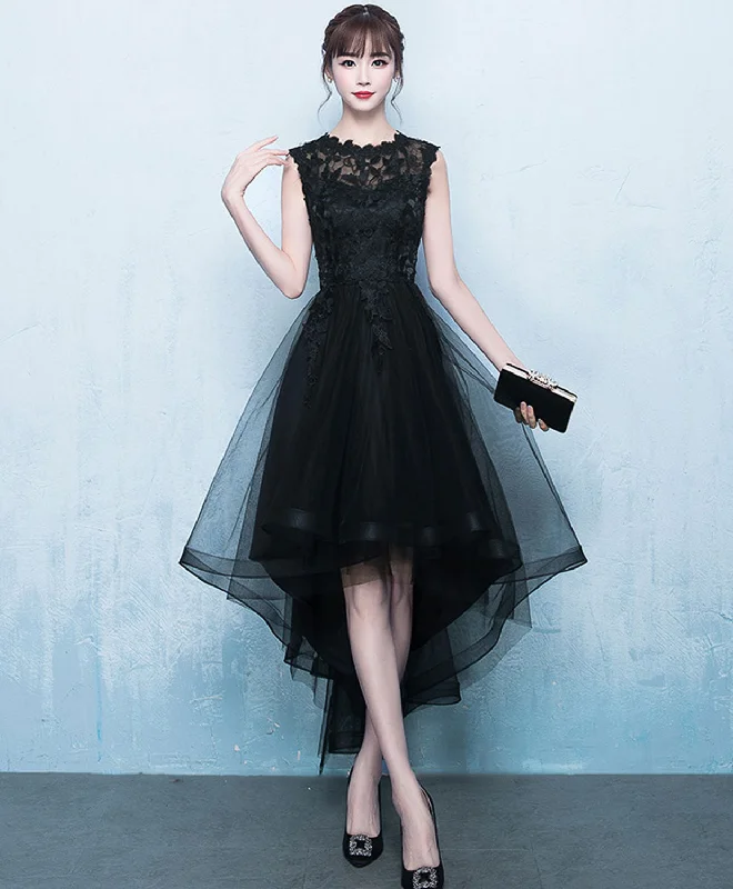 Loose Fit Black A-Line Tulle High Low Prom Dress, Black Homecoming Dresses
