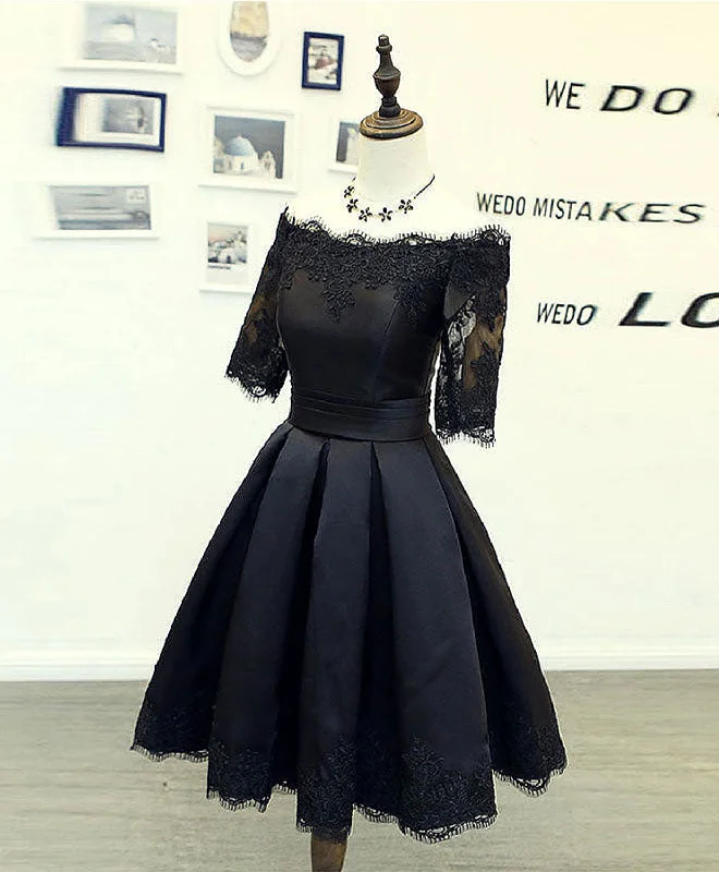 Casual And Casual Black Lace Short Prom Dress, Black Homecoming Dress