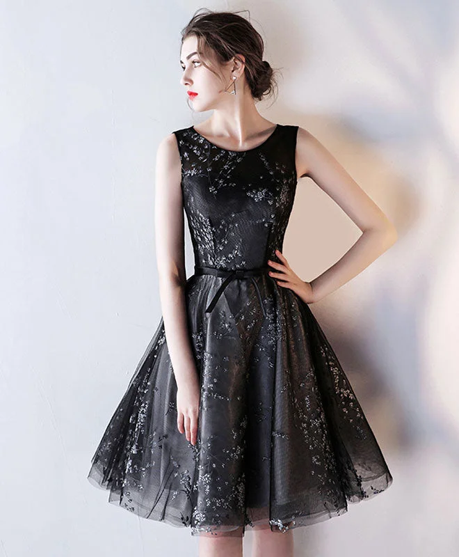 Street Charm Black Tulle A Line Short Prom Dress, Black Homecoming Dress