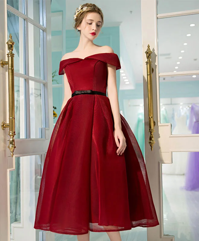 Fashionable And Versatile Burgundy Off Shoulder Short Prom Dress, Burgundy Evening Dress Fashionable And Versatile Burgundy Off Shoulder Short Prom Dress, Burgundy Evening Dress