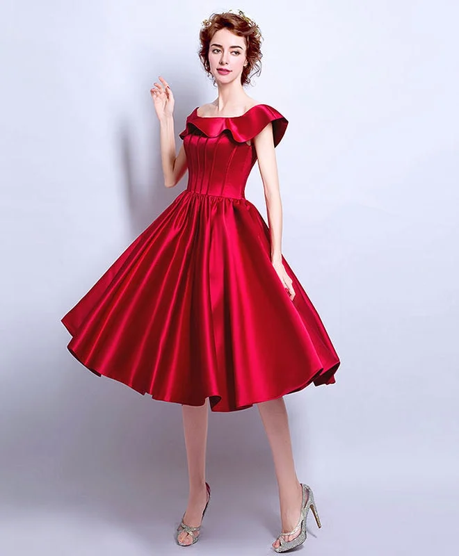 Sweet Girl Burgundy Satin Short Prom Dress, Burgundy Evening Dress