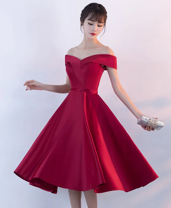 Classic Series Burgundy V Neck Short Prom Dress, Burgundy Homecoming Dress