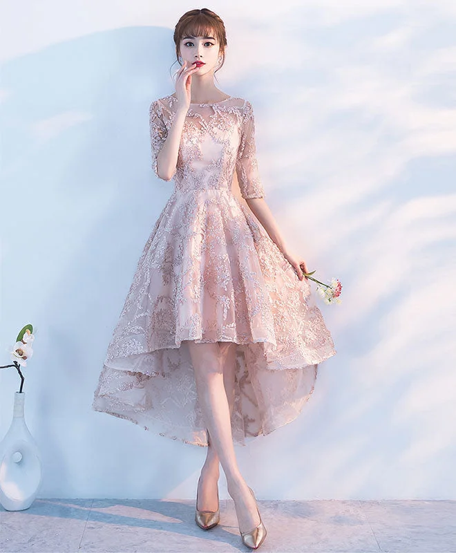 High-quality Fabrics Champagne 1/2 Sleeve High Low Short Prom Dress, Homecoming Dress High-quality Fabrics Champagne 1/2 Sleeve High Low Short Prom Dress, Homecoming Dress