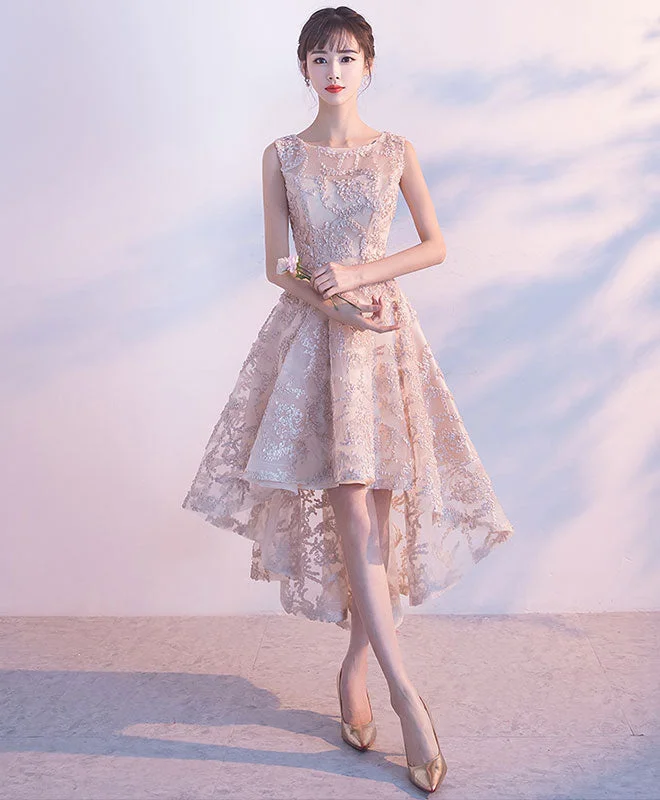 High-end Fabrics Champagne High Low Short Prom Dress, Cute Homecoming Dress