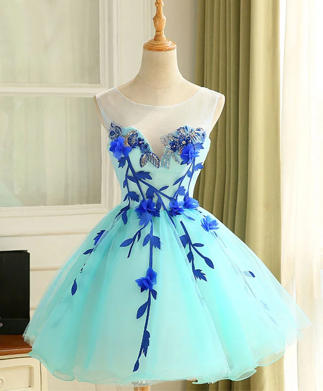 Outdoor Trend Cute A Line Blue Tulle Mini/Short Prom Dress, Blue Homecoming Dress