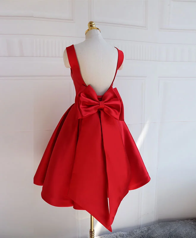 Party Wear Cute A Line Satin Short Prom Dress With Bow,Evening Dress