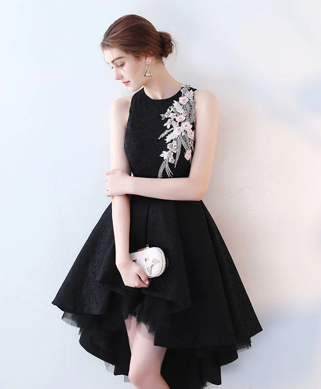 Elegant Style Cute Black High Low Prom Dress, Short Evening Dress