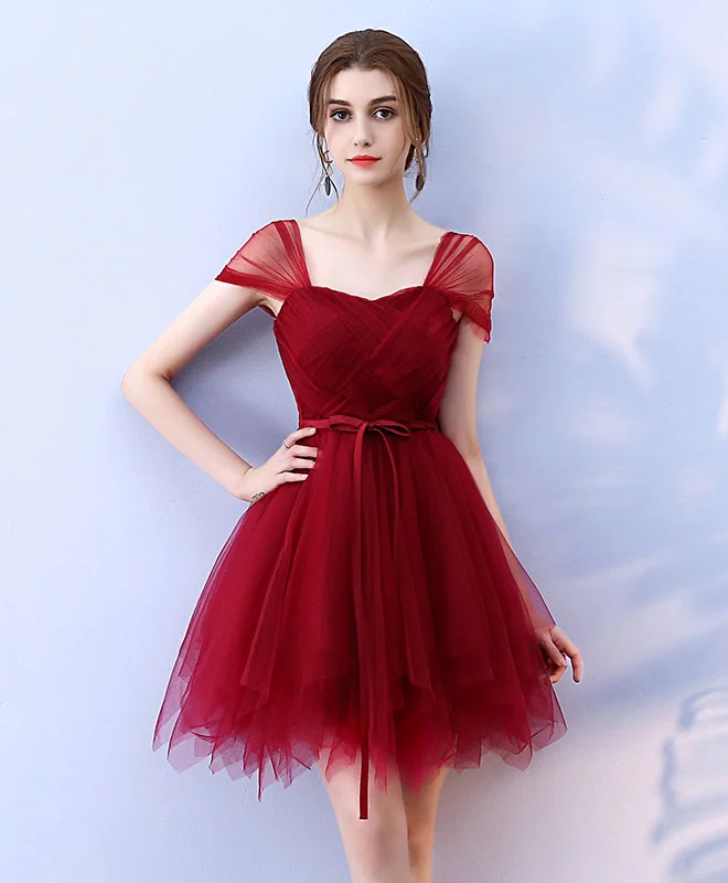 Noble Temperament Cute Burgundy Tulle Short Prom Dress,  Burgundy Homecoming Dress