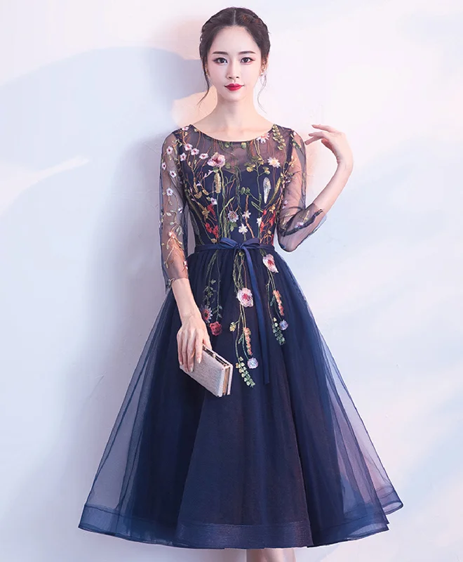 Classic Series Cute Dark Blue Tulle Short Prom Dress, Blue Homecoming Dress