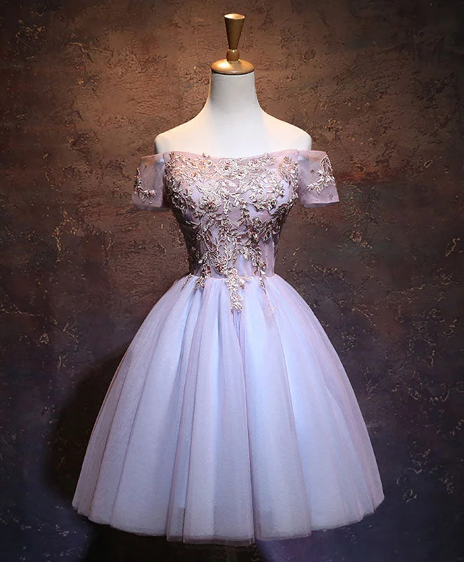 Luxury Temperament Cute Lace Applique Tulle Short Prom Dress, Homecoming Dress