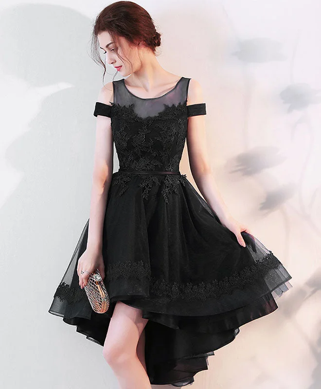 Unique Design Cute Lace Off Shoulder Short Prom Dress, High Low Evening Dress