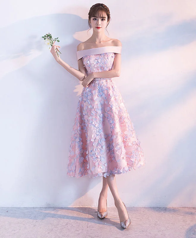 Romantic And Fresh Cute Pink Lace Short Prom Dress, Pink Evening Dress