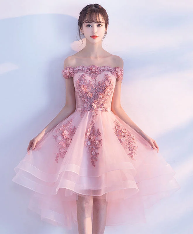Light And Breathable Cute Pink Lace Tulle Short Prom Dress, Pink Party Dress