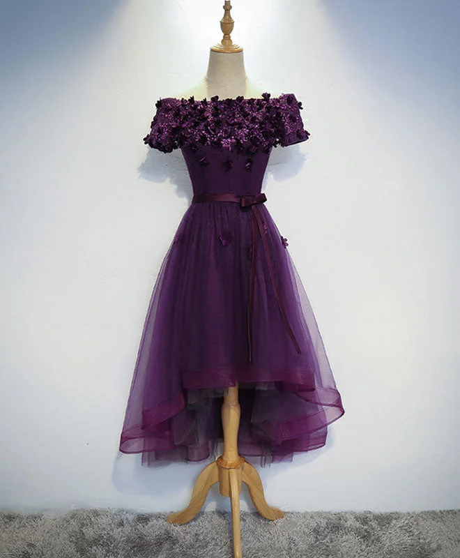 Wearable At Home Or Out Cute Purple High Low Prom Dress, Purple Homecoming Dresses