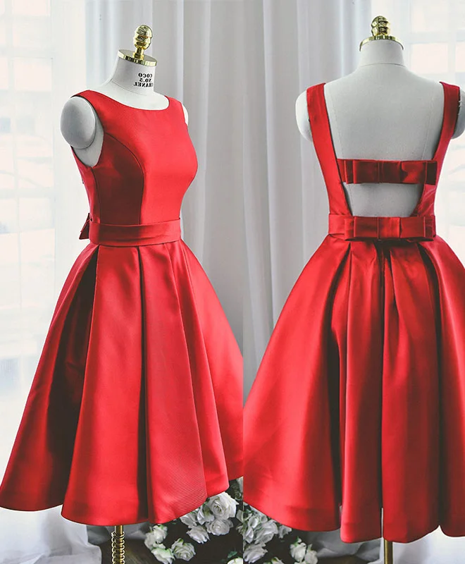 Sports And Leisure Cute Red A Line Satin Short Prom Dress, Backless Red Homecoming Dresses Sports And Leisure Cute Red A Line Satin Short Prom Dress, Backless Red Homecoming Dresses