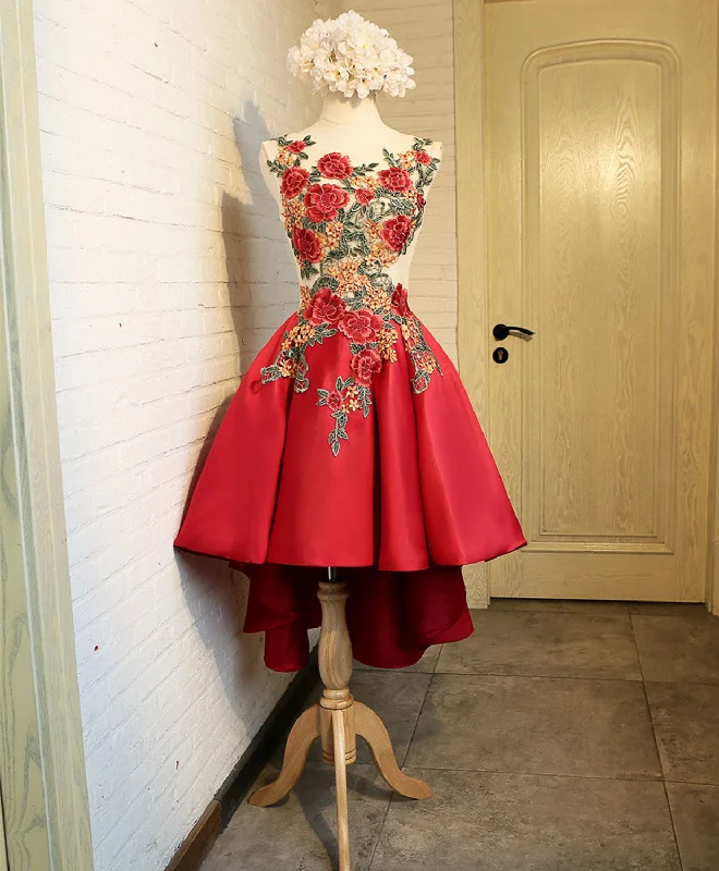Ultra-lightweight Cute Red Lace High Low Prom Dress, Homecoming Dress