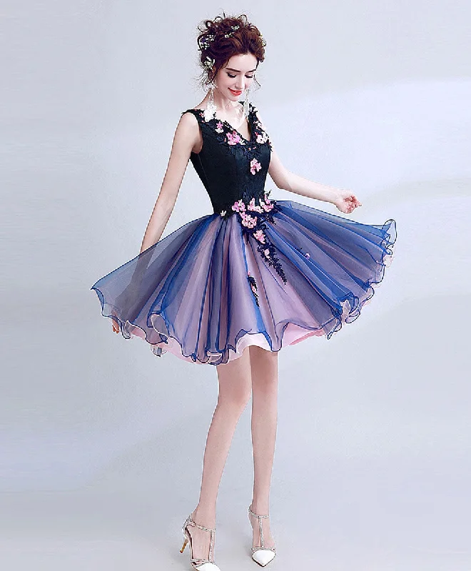 Low-key Luxury Dark Blue Lace Tulle Short Prom Dress, Puffy Blue Short Homecoming Dress Low-key Luxury Dark Blue Lace Tulle Short Prom Dress, Puffy Blue Short Homecoming Dress