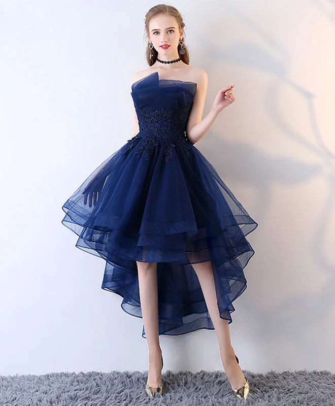 Diamond Series Dark Blue Tulle Short Prom Dress, High Low Homecoming Dresses