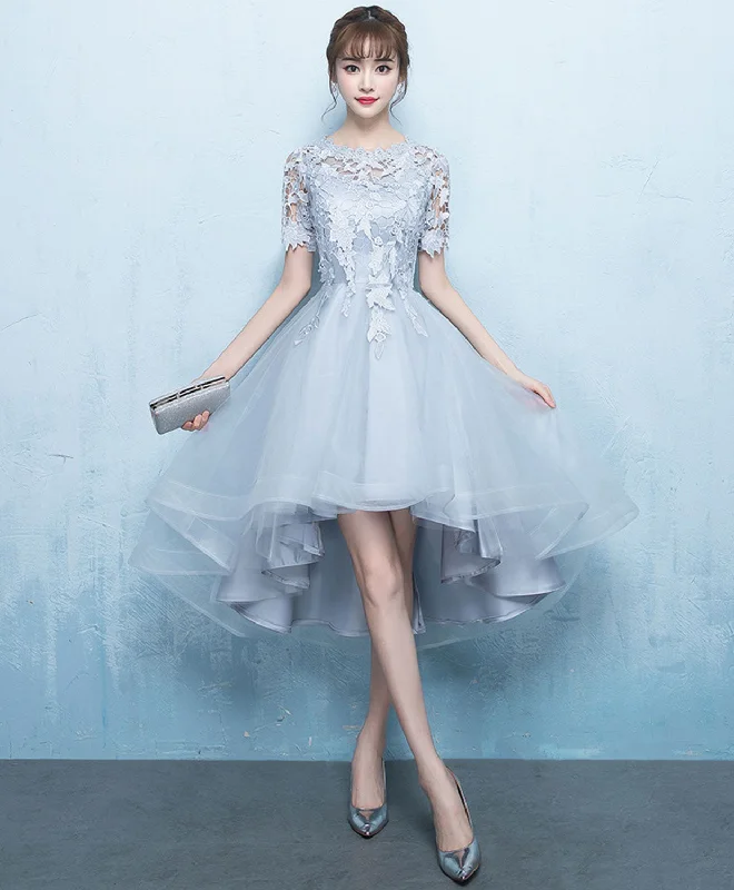 Eye-catching Personality Gray Tulle Lace Applique Prom Dress, Gray Evening Dress
