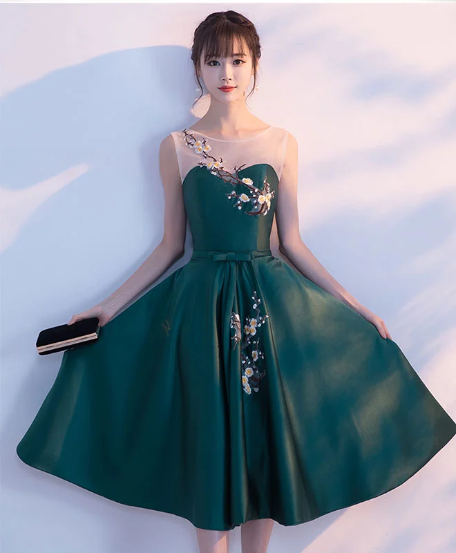High-waisted pants style Green Round Neck Lace Short Prom Dress, Homecoming Dress