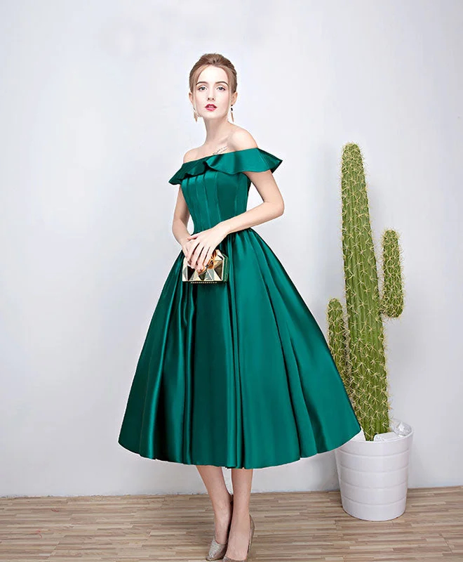 Cool Breeze At Night Green Satin Short Prom Dress, Green Tea Length Homecoming Dresses Cool Breeze At Night Green Satin Short Prom Dress, Green Tea Length Homecoming Dresses