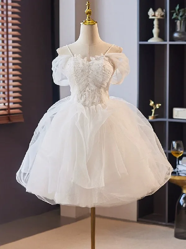 Unique Design Off Shoulder Sweetheart Homecoming Dress Tulle Lace White Short Prom Dress MD7230 Unique Design Off Shoulder Sweetheart Homecoming Dress Tulle Lace White Short Prom Dress MD7230