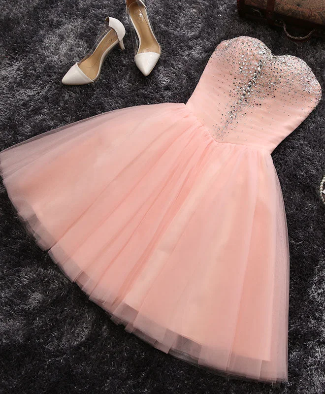 Sweet Girl Pink A Line Sweetheart Neck Short Prom Dress, Homecoming Dresses