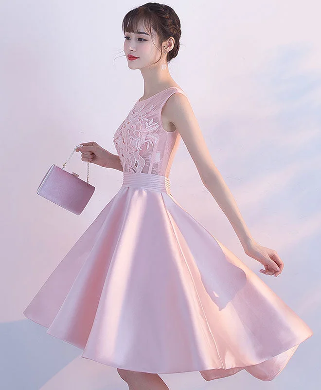 Celebrity Style Pink Lace Short Prom Dress, High Low Evening Dress