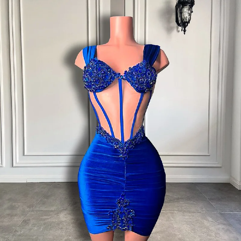 Celebrity Style Sheer Short Prom Dress Sweetheart Beaded Crystals Royal Blue Cocktail Dresses 2022 For Women Birthday Party,MD6951 Celebrity Style Sheer Short Prom Dress Sweetheart Beaded Crystals Royal Blue Cocktail Dresses 2022 For Women Birthday Party,MD6951