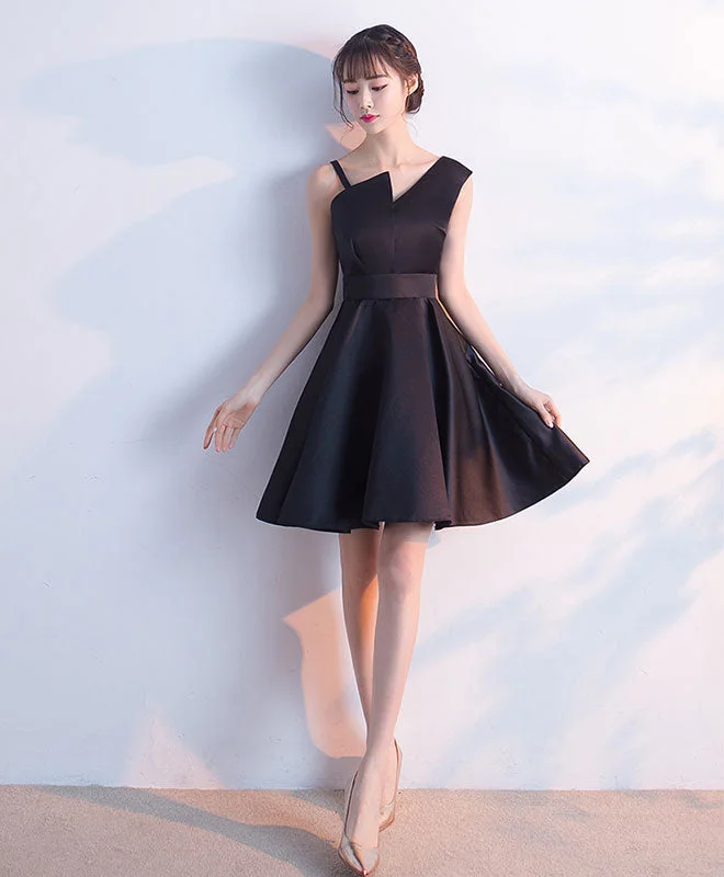 Body Design Simple Black Satin Short Prom Dress, Homecoming Dress