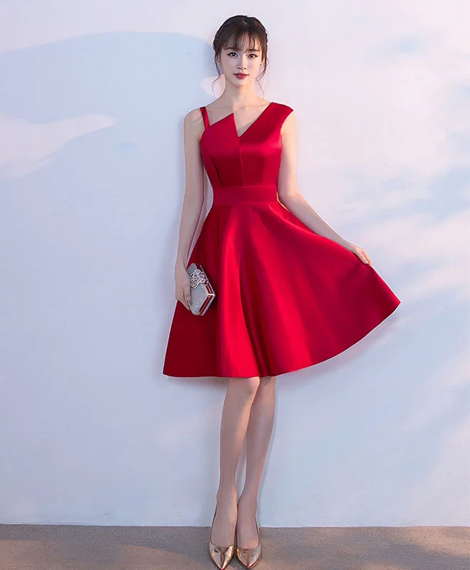 Bright Colors Simple Burgundy Satin Short Prom Dress, Homecoming Dress