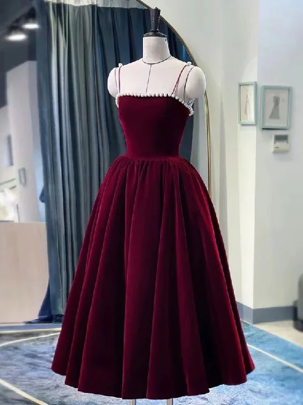 End Of The Year Simple burgundy tea length prom dress, burgundy homecoming dress MD7234 End Of The Year Simple burgundy tea length prom dress, burgundy homecoming dress MD7234