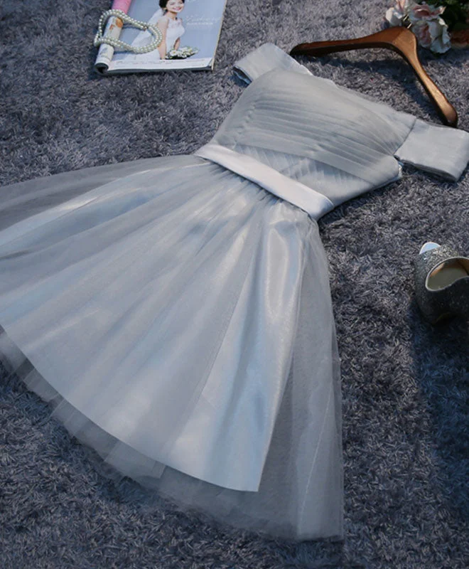 Versatile Items Simple Gray Tulle Mini Prom Dress, Homecoming Dress