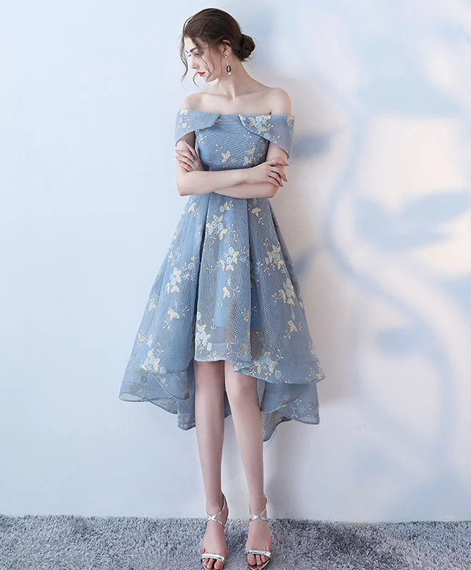 Street Fashion Unique Gray Blue Short Prom Dress, Gray Blue Homecoming Dress