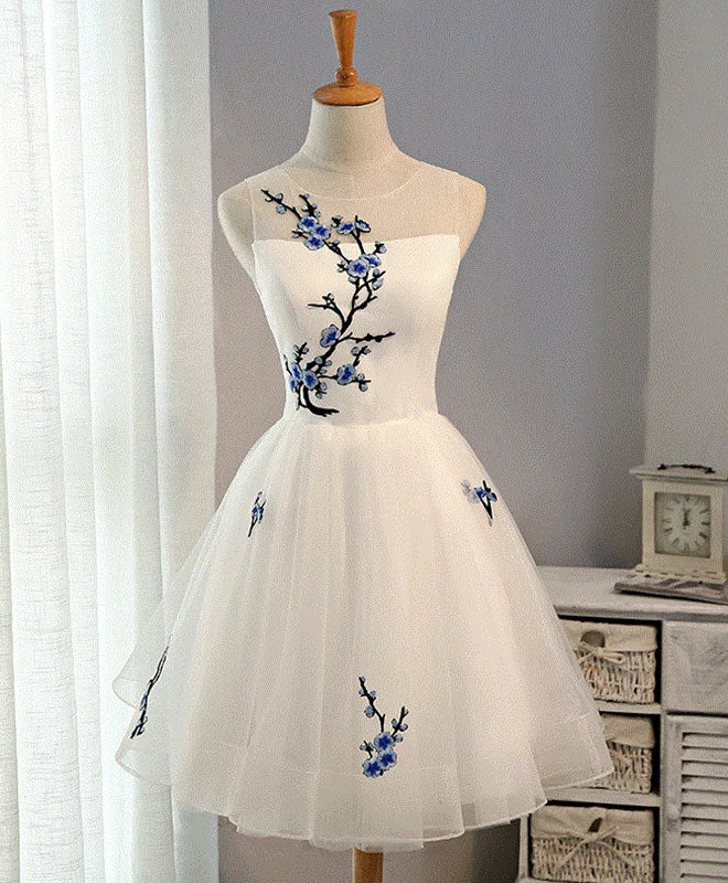 Warm Winter Series White A-Line Tulle Short Prom Dress, White Evening Dress