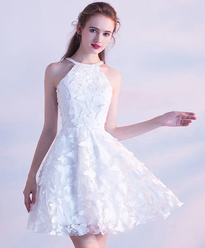 Casual Style White Short Prom Dress, Cute Homecoming Dress