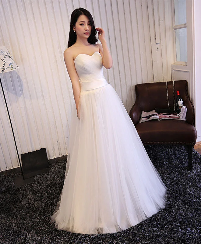 Customized Version White Sweetheart Neck Tulle Long Prom Dress, Wedding Dress