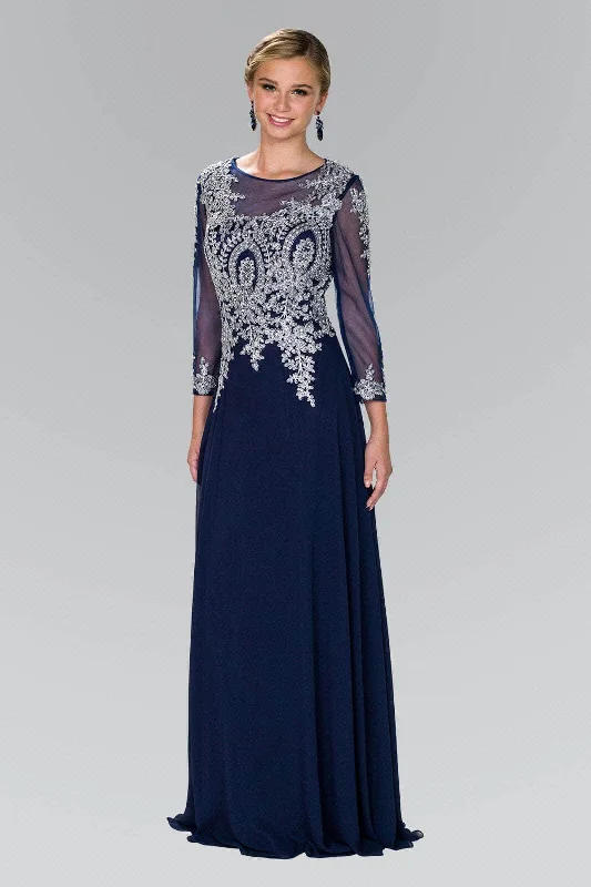 Elegant And Simple Elizabeth K - GL1368 Laced Bateau Neck Long Sleeve Dress
