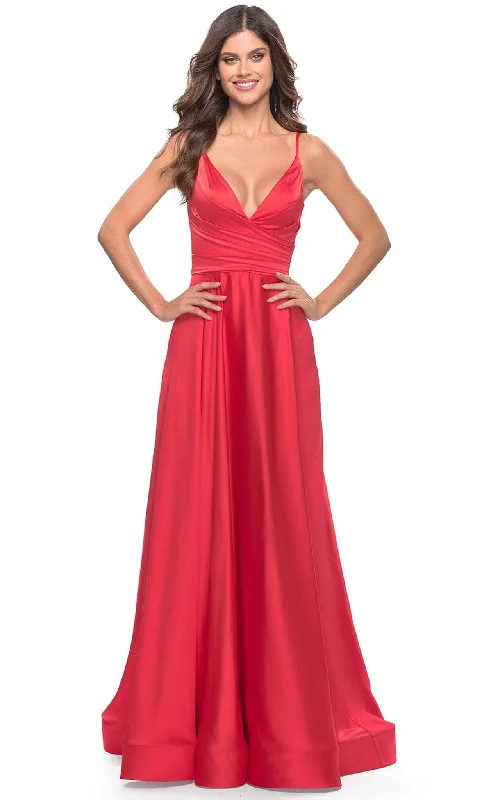 Trendy Traveler La Femme 31121 - Deep V-Neck Satin Prom Gown