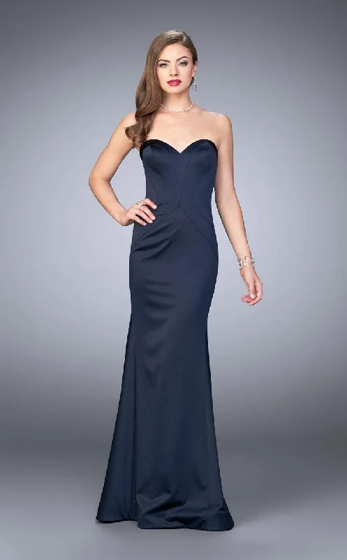 Simple Style La Femme - 23197 Tuck-Sculpted Satin Sweetheart Long Evening Gown