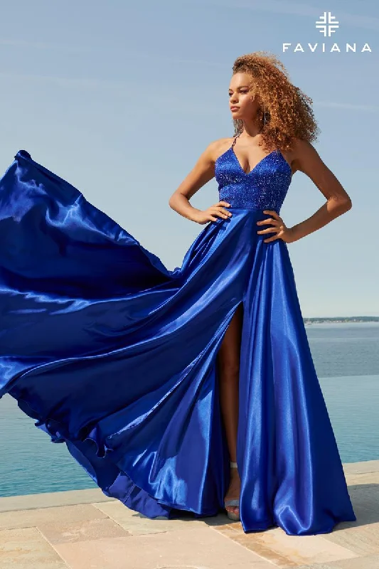 Playful Style Faviana Long V-Neck A-Line Prom Dress S10870