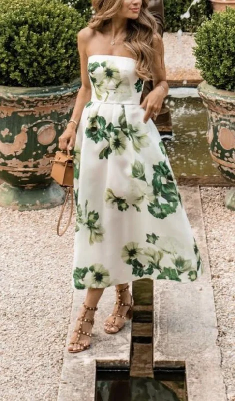 Ethnic Style Elegant Printed A-Line Strapless Formal Party Dress ,DP1930