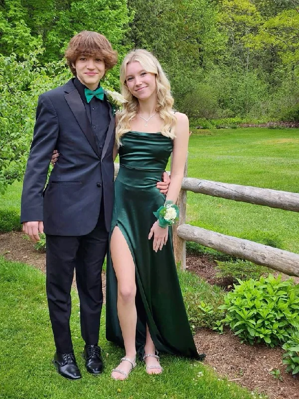 Fresh And Natural Green Straps Velvet Long Party Dress with Slit,DP1920